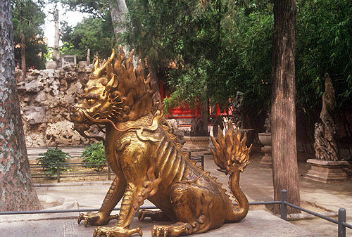 Bronze xiezhi, mythical beast, Imperial Palace gardens, Beijing, China